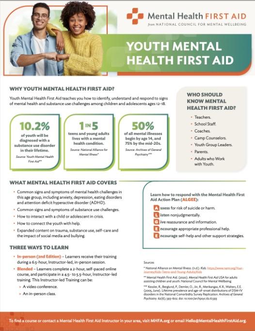 One pager about Youth Mental Health First Aid